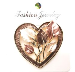 Magneet broche elegant hartje goud met bruin kleur voor omslagdoek, sjaal en vest te sluiten