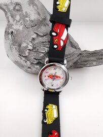 KinderHorloge | 3D Auto&#039;s zwart | Siliconen