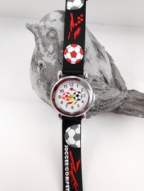 KinderHorloge | 3D Voetbal zwart | Siliconen