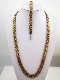 Set aus K&ouml;nigsglieder-Halskette mit Armband, zweifarbig, Edelstahl.