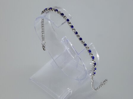 Armband, 2,4mm blokjesschakels, witte &amp; blauw kristalglas, edelstaal