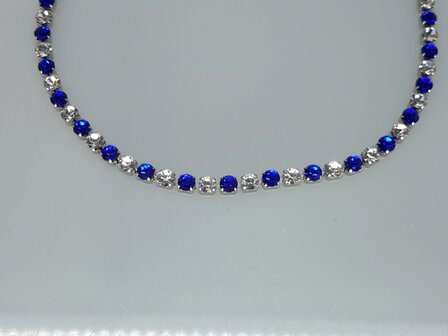 Armband, 2,4mm blokjesschakels, witte &amp; blauw kristalglas, edelstaal