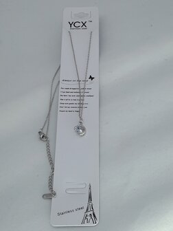 schakelketting, rond half open hanger, zirkonia, edelstaal