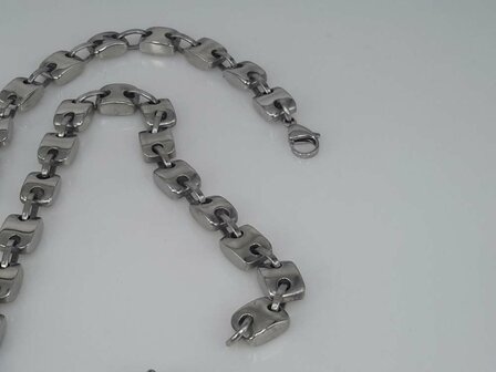 Edelstaal Konings- Armband &amp; Ketting, vierkante knoop, ovale ring