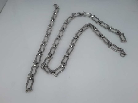 Edelstaal Konings- Armband &amp; Ketting, gegolfde rechthoek