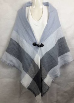 Omslagdoek/sjaal met houtje touwtje sluiting, kleur zeeblauw