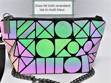 Holografische handtas, oplichtende geometrische vlakken