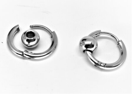 Oorringen zilverkleurig 12 mm met 1 rond deco ring Chirurgisch staal 316L.