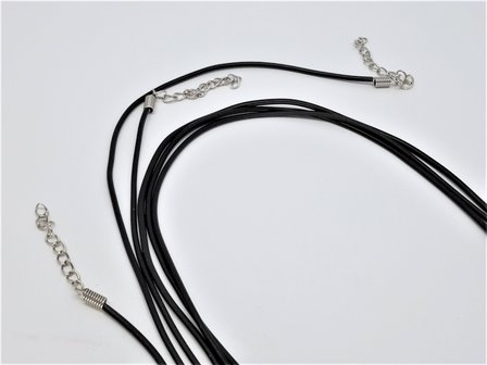 2 x Zwart rubber leren ketting, Lengte 70 &amp; 80 cm