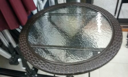 Bruin polyRotan tuin / balkon ronde tafel met geharde glasplaat, inklapbaar