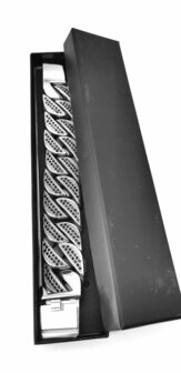 XXL Extra Brede Gepolijst Roestvrij Staal Schakelarmband met zwarte kristal steentjes. L 24 cm