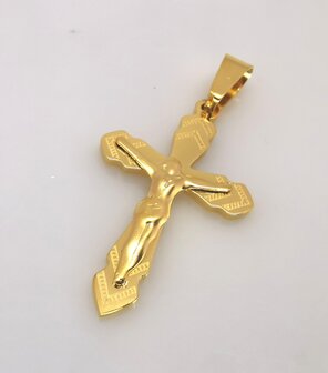 Prachtig bewerkt goudkleurig Rvs kruis met jezus,