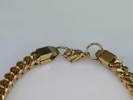 Edelstaal goudkleurig Konings- Armband &amp; Ketting, vierkant gourmet schakel.