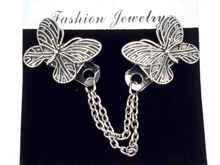 Clips met dubbel ketting vlinder in kleur antiek zilver look.