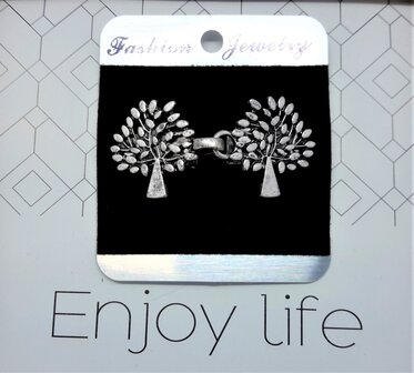 Clips met haakje, Tree of Life, in kleur antiek zilver.
