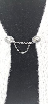 Clips met dubbel ketting ovaal kristal met bewerkt rand in antiek zilver look.