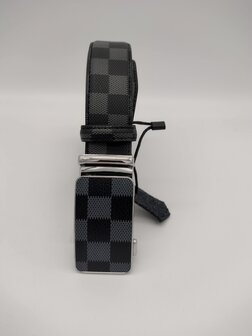 Damier zwart/grijs gecoate canvas om leder riem met automatische zilverkl buckle