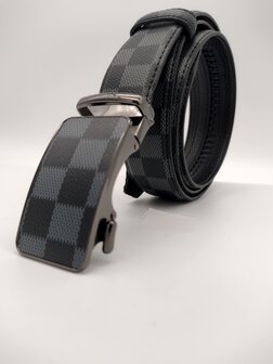 Damier zwart/grijs gecoate canvas om leder riem met automatische zwartkl buckle