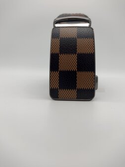 Damier bruin gecoate canvas om leder riem met automatische zwartkl buckle