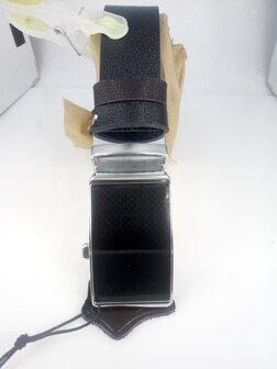 dubbelzijdige Lederen Riem, bruin &amp; zwart, draaibare buckle 55