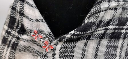 Vest clip haak, rode vlinder, voor vest, sjaal, omslagdoek, in kleur antiek zilver