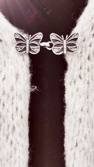 Vest clip haak, zwart vlinder, voor vest, sjaal, omslagdoek, in kleur antiek zilver