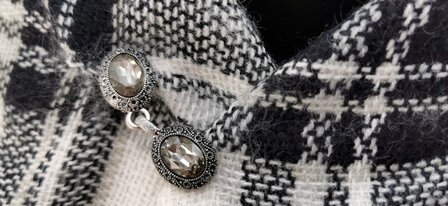 Vest clip haak, ovaal kristal, voor vest, sjaal, omslagdoek, antiek zilverkleur