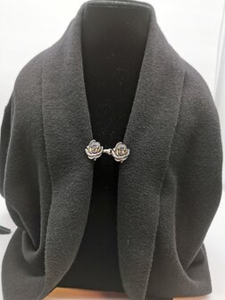 Vest clip haak &quot;2D roos&quot; voor vest, sjaal, omslagdoek, antiek zilverkleur