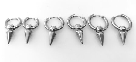 Stoer Zilverkleurig RVS - Oorring &ndash; &Oslash; 8-10-12 mm met puntige los hanger