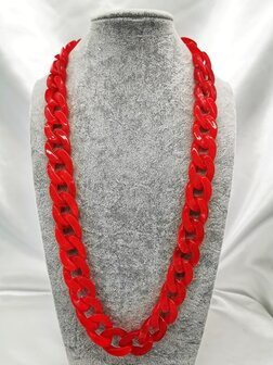 Trendy 2 in 1 Zonnebril / Ketting - Brillenkoord  Acryl schakelketting -L70 cm  gem&ecirc;leerd rood