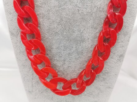 Trendy 2 in 1 Zonnebril / Ketting - Brillenkoord  Acryl schakelketting -L70 cm  gem&ecirc;leerd rood