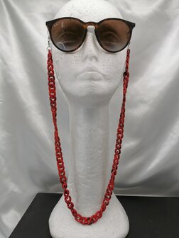Trendy 2 in 1 Zonnebril / Ketting - Brillenkoord  Acryl schakelketting -L70 cm donker Rood gem&ecirc;leerd