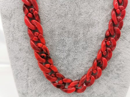 Trendy 2 in 1 Zonnebril / Ketting - Brillenkoord  Acryl schakelketting -L70 cm donker Rood gem&ecirc;leerd