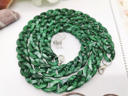 Trendy 2 in 1 Zonnebril / Ketting - Brillenkoord  Acryl schakelketting -L70 cm Groen gem&ecirc;leerd