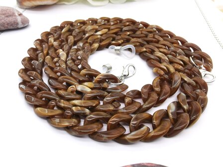 Trendy 2 in 1 Zonnebril / Ketting - Brillenkoord  Acryl schakelketting -L70 cm Chocolade bruin gem&ecirc;leerd