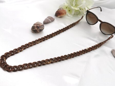 Trendy 2 in 1 Zonnebril / Ketting - Brillenkoord  Acryl schakelketting -L70 cm Chocolade bruin gem&ecirc;leerd