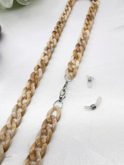 Trendy 2 in 1 Zonnebril / Ketting - Brillenkoord  Acryl schakelketting -L70 cm Ivoor gem&ecirc;leerd