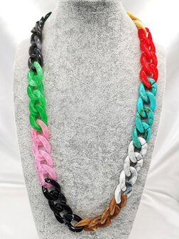 Trendy 2 in 1 Zonnebril / Ketting - Brillenkoord  Acryl schakelketting -L70 cm  gem&ecirc;leerd multi color