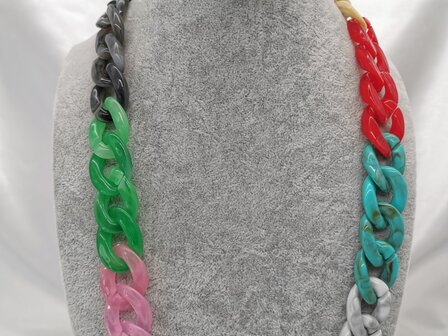 Trendy 2 in 1 Zonnebril / Ketting - Brillenkoord  Acryl schakelketting -L70 cm  gem&ecirc;leerd multi color