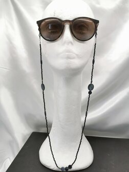 Trendy 2 in 1 Zonnebril / Ketting - Brillenkoord  kralen -L70 cm  gem&ecirc;leerd zwart/grijs