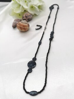 Trendy 2 in 1 Zonnebril / Ketting - Brillenkoord  kralen -L70 cm  gem&ecirc;leerd zwart/grijs