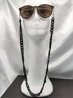 Trendy 2 in 1 Zonnebril / Ketting - Brillenkoord  Acryl schakelketting -L70 cm Zwart gem&ecirc;leerd