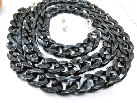 Trendy 2 in 1 Zonnebril / Ketting - Brillenkoord  Acryl schakelketting -L70 cm Zwart gem&ecirc;leerd