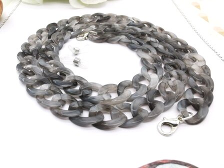 Trendy 2 in 1 Zonnebril / Ketting - Brillenkoord  Acryl schakelketting -L70 cm Grijs gem&ecirc;leerd