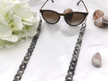 Trendy 2 in 1 Zonnebril / Ketting - Brillenkoord  Acryl schakelketting -L70 cm Grijs gem&ecirc;leerd