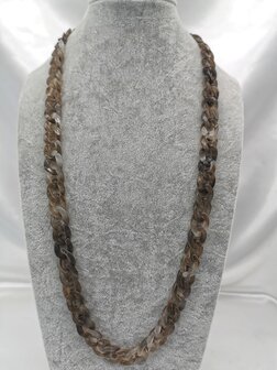 Trendy 2 in 1 Zonnebril / Ketting - Brillenkoord  Acryl schakelketting -L70 cm Bruin/grijs gem&ecirc;leerd