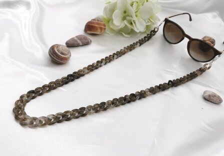 Trendy 2 in 1 Zonnebril / Ketting - Brillenkoord  Acryl schakelketting -L70 cm Bruin/grijs gem&ecirc;leerd