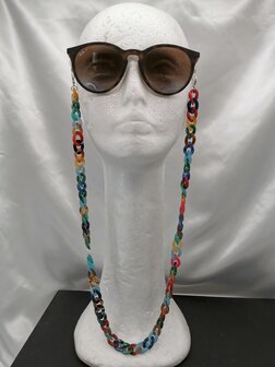 Trendy 2 in 1 Zonnebril / Ketting - Brillenkoord  Acryl schakelketting -L70 cm Regenboog color gem&ecirc;leerd