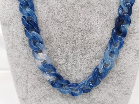 Trendy 2 in 1 Zonnebril / Ketting - Brillenkoord  Acryl schakelketting -L70 cm Blauw gem&ecirc;leerd