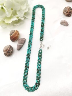 Trendy 2 in 1 Zonnebril / Ketting - Brillenkoord  Acryl schakelketting -L70 cm Turquoise gem&ecirc;leerd